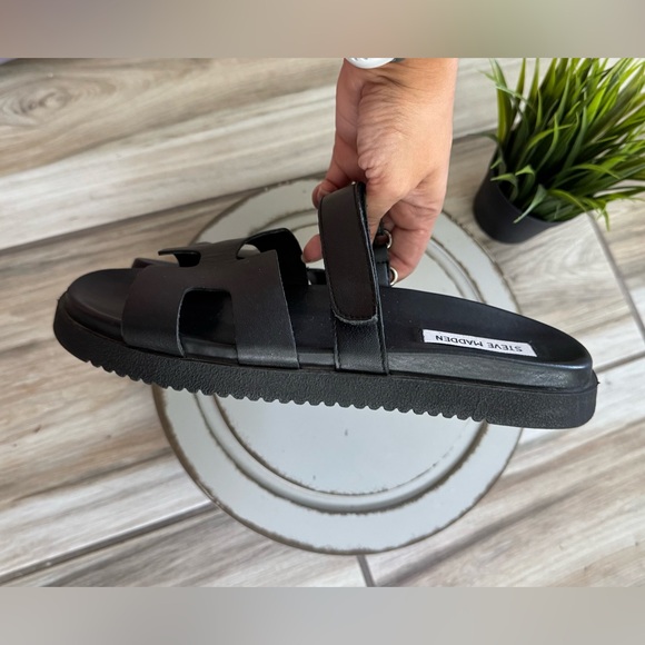 Steve Madden Mayven Slide Sandal Women’s 9.5 Black Leather Adjustable Strap - Picture 6 of 7